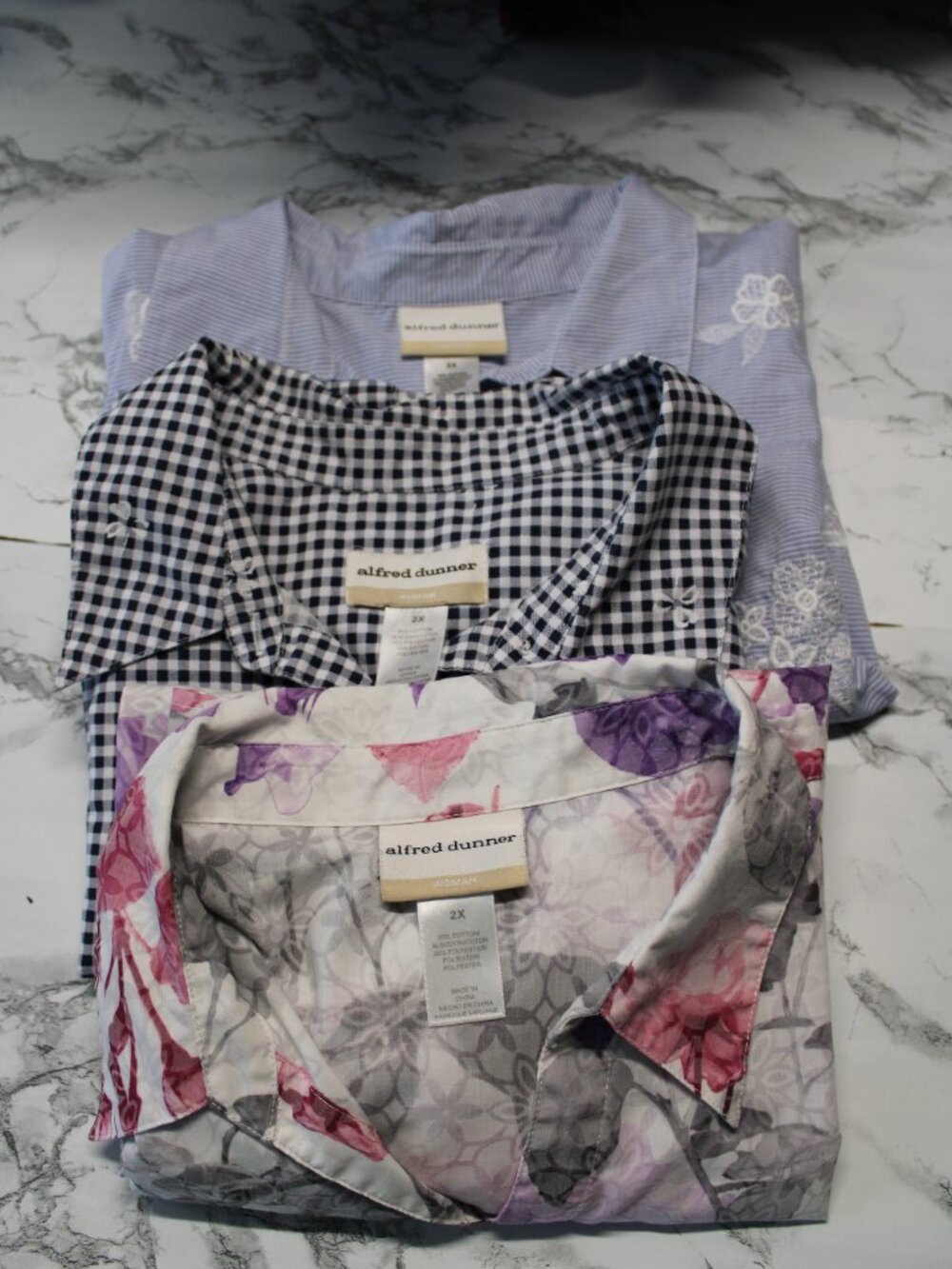 Alfred Dunner Woman Plus 2X Cotton Blend Button Front Shortsleeve Blouse Bundle